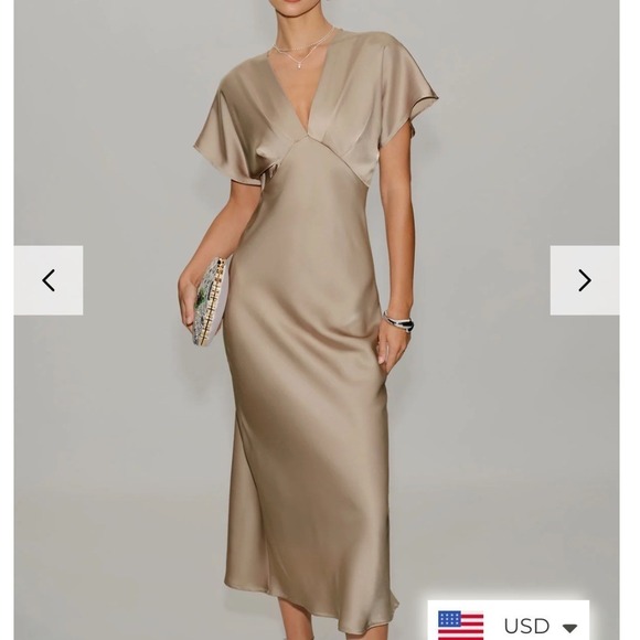 RIHOAS Dresses & Skirts - RIHOAS Womens Apricot Satin V Neck A-Line Midi Dress Apricot Relax Fit XS